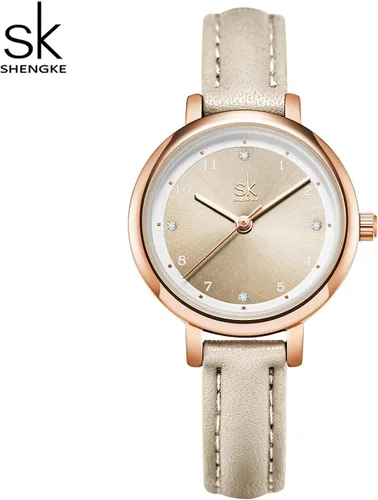 Vista 7 de SHENGKE Reloj de cuero para mujer, reloj de lujo para mujer, resistente al agua, para mujer