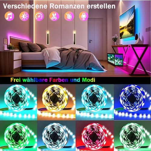 Vista 4 de Luces LED para dormitorio con alimentación USB, tiras de luz LED Bluetooth de 32.8 pies, aplicación inteligente y control remoto, IP65 resistente al