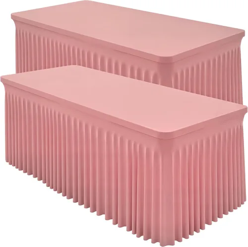 Vista 21 de Paquete de 2 manteles color azul bebé para mesa rectangular de 4 pies, manteles de elastano elásticos de 4 pies, falda blanca rectangular para baby