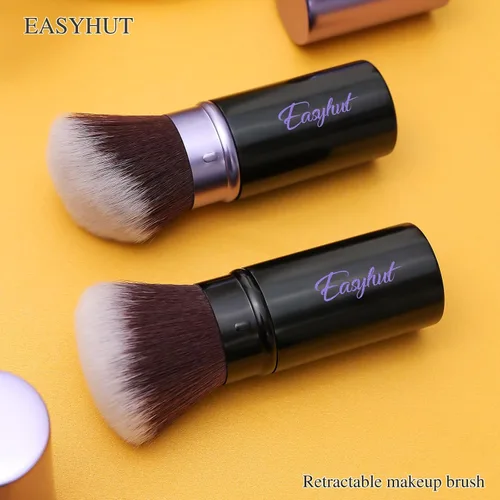 Vista 8 de Easyhut Brochas retráctiles de maquillaje Kabuki, juego de 2 brochas para rubor, pinceles portátiles para polvo con parte superior plana y en ángulo