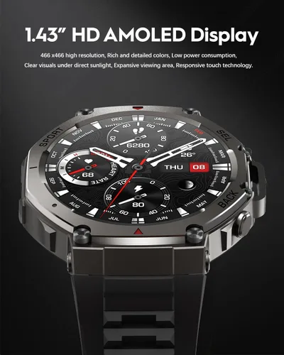 Vista 2 de Reloj inteligente con GPS: reloj deportivo impermeable de 164.0 ft para exteriores con pantalla AMOLED, monitor de frecuencia cardíaca, más de 170