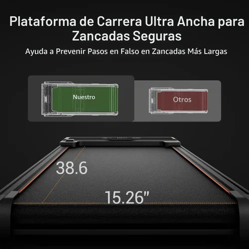 Vista 6 de CURSOR 40% Incline Treadmill with 15" Deck Height & Extended Handle Bar Negro profundo