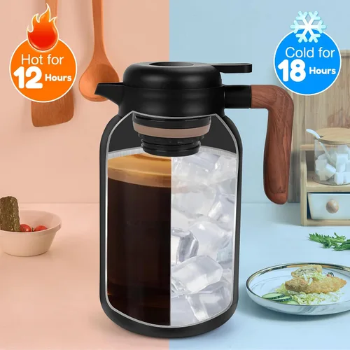 Vista 2 de Jarra térmica de café de 68 onzas, jarras de café aisladas para mantener el calor, vacío de doble pared de acero inoxidable, termo grande