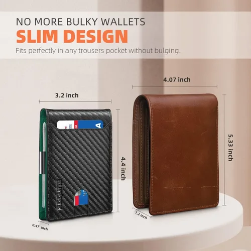 Vista 165 de RUNBOX - Carteras delgadas para hombre, cartera de piel con pinza para el dinero, cartera de bolsillo frontal con bloqueo RFID, tarjetero