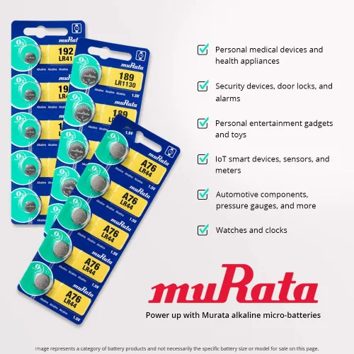 Vista 3 de Murata Batería LR1130 AG10 389A 1.55V Pila de Botón Alcalina (5 Baterías)