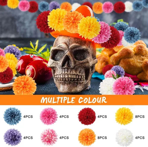 Vista 2 de EIMMBD 40 cabezas de flores de caléndula a granel de 3.15 pulgadas, guirnalda artificial de caléndula para decoración del día de los muertos