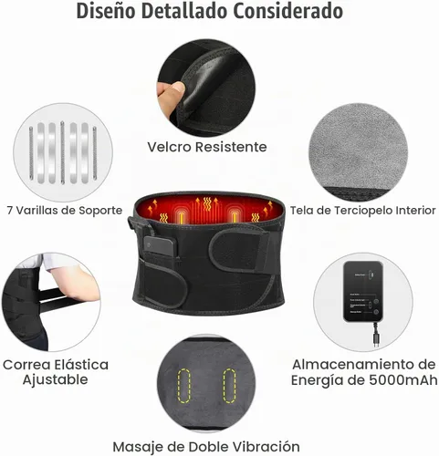 Vista 6 de Soporte de espalda calentado con masaje, almohadilla térmica