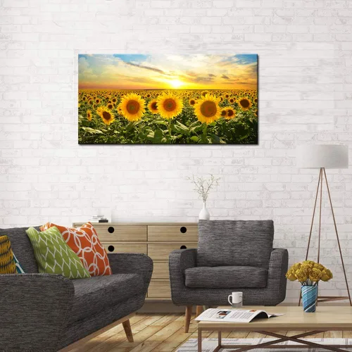 Vista 2 de Biuteawal Lienzo impreso con diseño de girasol, arte de pared, paisaje, paisaje, flores, campo, obra de arte, pintura moderna para el hogar, cocina