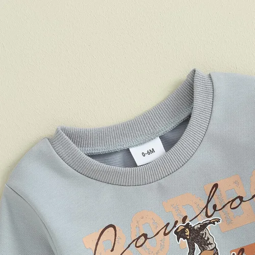 Vista 3 de Conjunto de sudadera de manga larga con estampado de vaca para niños pequeños, ropa de otoño de 2 piezas