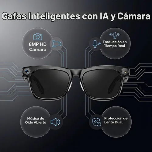 Vista 2 de Lentes inteligentes AI con cámara, gafas de cámara HD de 8 MP