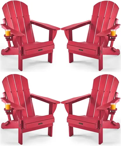 Vista 31 de Ciokea Silla Adirondack plegable con textura de madera, silla Adirondack para patio, resistente a la intemperie, silla de plástico para hoguera
