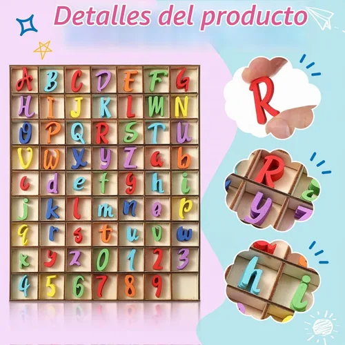Vista 3 de Blulu 248 letras del alfabeto de madera de 1 pulgada, números de letras de madera sin terminar, números para manualidades con bandeja