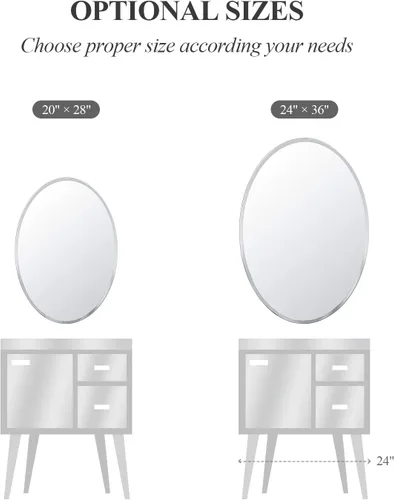 Vista 7 de 20" x 28"Frameless Oval Mirror, Decorative Beveled Edge Bathroom Mirror for Wall in Entryway, Washroom, Living Room and More