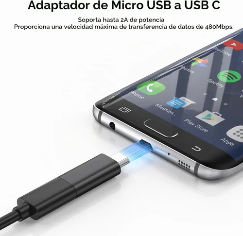Vista 6 de Vanjua Paquete de 2 adaptadores micro USB a USB C, adaptador de transferencia de datos, para Galaxy S7/S7 Edge/S6/J7, LG G4 y más dispositivos Negro