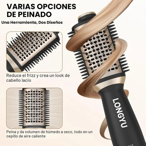 Vista 5 de Longyu Cepillo secador de pelo de doble voltaje de viaje, mini cepillo de aire caliente con enchufe europeo de 110 V-240 V, secador de pelo de un