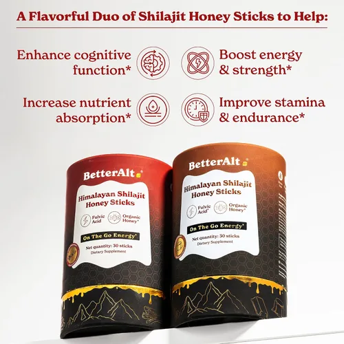 Vista 3 de Better Alt Paquete de 2 palitos Shilajit del Himalaya puro (canela + caramelo) Fácil de consumir 60 barras para impulso de energía y apoyo