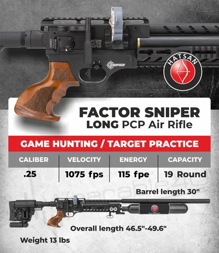 Vista 2 de Hatsan Factor Sniper Long PCP - Rifle de aire con palanca lateral con paquete Wearable4U incluido