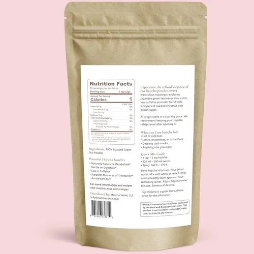 Vista 2 de Matcha Sense - Auténtico polvo japonés de Hojicha - Té verde tostado lento premium, baja en cafeína, alternativa al café, bolsa resellable fácil
