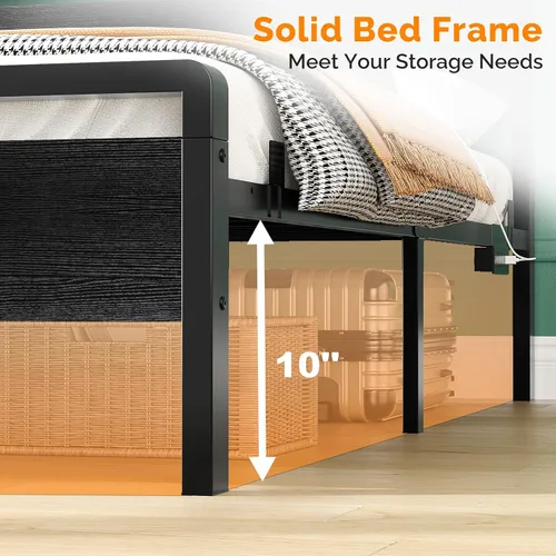 Vista 7 de VINGLI Base de cama de plataforma completa con espacio de almacenamiento debajo de la cama de 12 pulgadas, cabecero y estribo LED RGB, 2 puertos