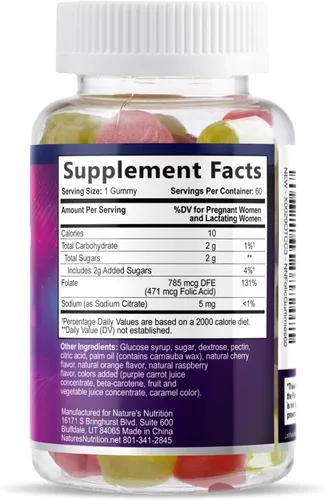 Vista 9 de Gomitas de ácido fólico para mujeres, folato de 785 mcg por porción, vitaminas prenatales esenciales para mamá y bebé, suplemento fólico vegano