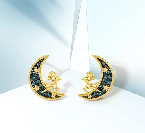 Vista 6 de Pendientes de tuerca de luna aretes de oro aretes de plata de ley ciervos cervatillos bonitos aretes de estrella para mujer con caja de regalo