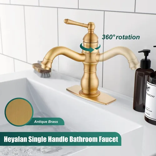 Vista 6 de Heyalan - Grifo para lavabo de baño, alcance de boquilla corta, 5.51 pulgadas, latón antiguo