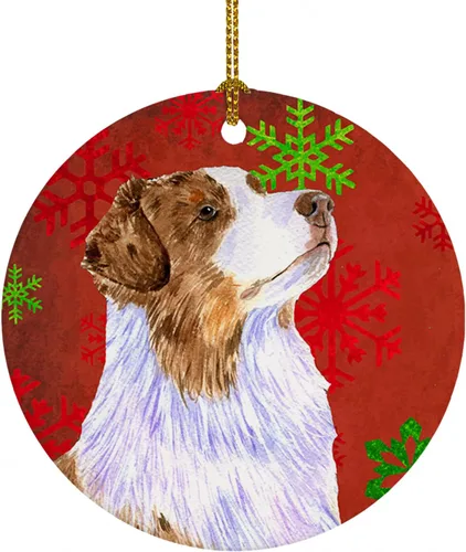 Vista 55 de Caroline's Treasures Affenpinscher - Adorno de cerámica para colgar en el árbol de Navidad con copos de nieve rojos y verdes, para el hogar