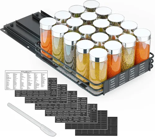 Vista 8 de SpaceAid estante organizador de especias para gabinete, organizador de condimentos deslizante y resistente para armarios de cocina, con 415