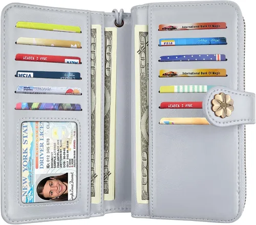 Vista 2 de Coco Rossi Billeteras para mujer con múltiples tarjetero, cartera de embrague, tarjetero, organizador de tarjetas para mujer con correa