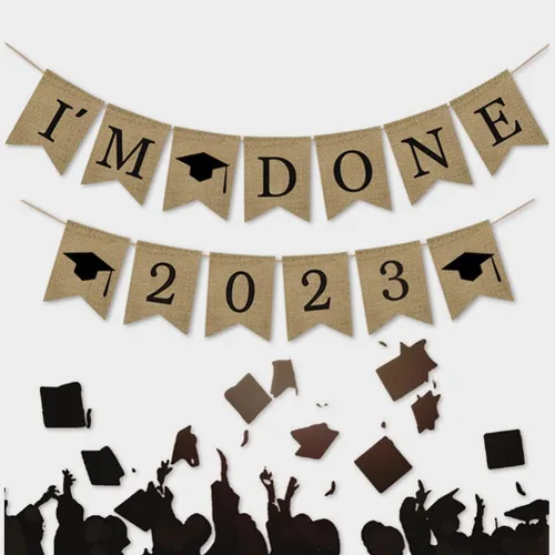 Vista 9 de ABOOFAN Im Done 2023 Banner de arpillera para fiesta de graduación, guirnalda colgante de banderines 2023 para fiesta de graduación, decoración