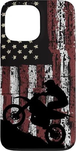 Vista 24 de Motocross Dirt Track Racing - Carcasa para iPhone 17, diseño de bandera de EE. UU., estilo vintage