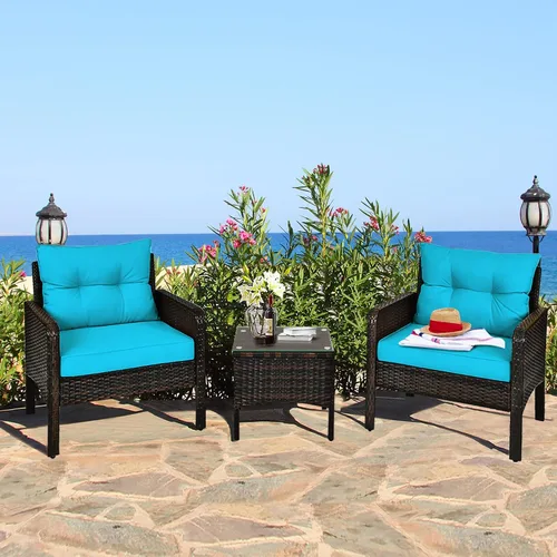 Vista 8 de KOTEK - Juego de muebles de patio de 3 piezas con cojines, turquesa