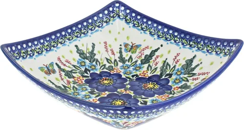 Vista 2 de Blue Rose Polish Pottery – Plato cuadrado Atlantis amarillo – 8 x 8 pulgadas – Hermoso cuenco para servir para ocasiones especiales, cenas o comidas