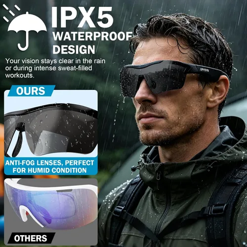Vista 5 de Gafas de sol deportivas Bluetooth, lentes inteligentes con audio y altavoces integrados, protección UV polarizada, marco negro mate Open-Ear