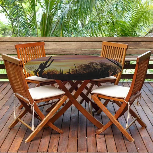 Vista 8 de Mantel redondo de cactus, para interiores, cocina, comedor, fiesta o al aire libre, resistente al aceite, a las manchas, mantel redondo ajustable