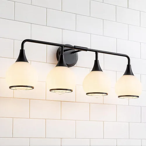 Vista 22 de Accesorios de iluminación de baño en oro cepillado, luces de tocador de 2 luces con pantalla de vidrio esmerilado blanco lechoso, lámpara de tocador