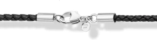 Vista 3 de Miabella Collar de cadena de cuero italiano trenzado negro de 0.118 pulgadas para hombres y mujeres con cierre de plata de ley 925, fabricado