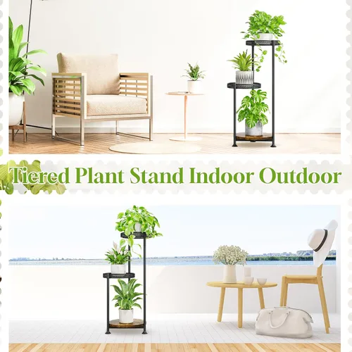 Vista 6 de Oppro - Soporte para plantas de interiores y exteriores, estante de metal de 3 niveles para macetas, soporte alto para múltiples plantas en esquina