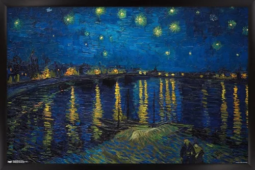 Vista 8 de Trends International Póster de pared de Vincent van Gogh, noche estrellada sobre el Ródano, 14.725 x 22.375 pulgadas, versión enmarcada de madera