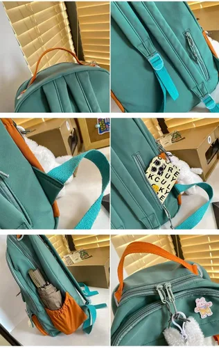 Vista 6 de Mochila coreana linda kawaii japonesa pastel estético de 16 pulgadas para laptop para adolescentes y niñas mochila escolar para estudiantes F-negro