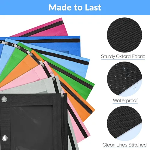 Vista 3 de Sooez Estuche para lápices para carpeta de 3 aros, paquete de 2 estuches para lápices con ventana transparente, bolsas para lápices con cremallera