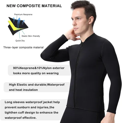 Vista 3 de Wetsuits Top Jacket Women Men 2mm Neoprene Long Sleeve Shirt Front Zipper Vest Wet Suit Keep Warm for Adult Youth Diving Surfing Swimming Water