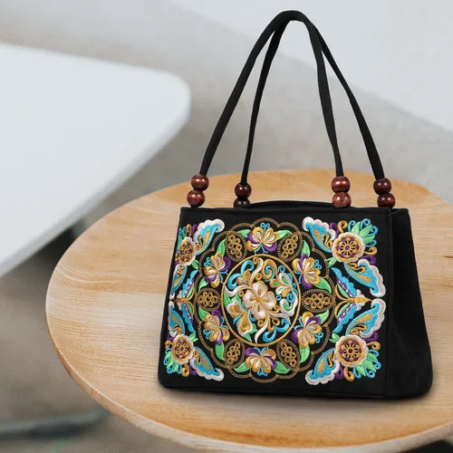 Vista 6 de Jursccu Bolsas de hombro étnicas bordadas de doble cara Bolso de viaje para playa