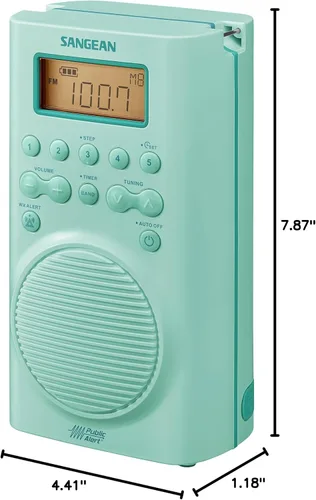 Vista 8 de Sangean H205TQ Radio digital de sintonización AM/FM/Alerta meteorológica portátil, resistente al agua para la ducha, turquesa