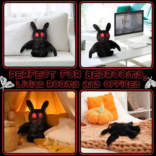 Vista 6 de Jenaai Peluche de Mothman de 13.4 Pulgadas Gótico Espeluznante Animales de Peluche Mothman Decoración Accesorio de Disfraz Espeluznante Suministros