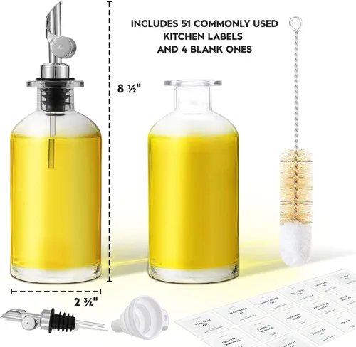 Vista 3 de Spaceneat Botella dispensadora de aceite de oliva para cocina, 11.8 onzas líquidas, paquete dorado y plateado