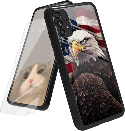 Vista 96 de Funda para Samsung Galaxy A12 5G con protector de pantalla, parte trasera de vidrio templado + TPU de silicona suave que absorbe los golpes