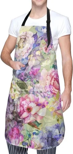 Vista 20 de Delantales florales azules para el hogar, 2 bolsillos, 33 x 28 pulgadas, para hombres y mujeres, diseño floral gris, impermeable, para manualidades