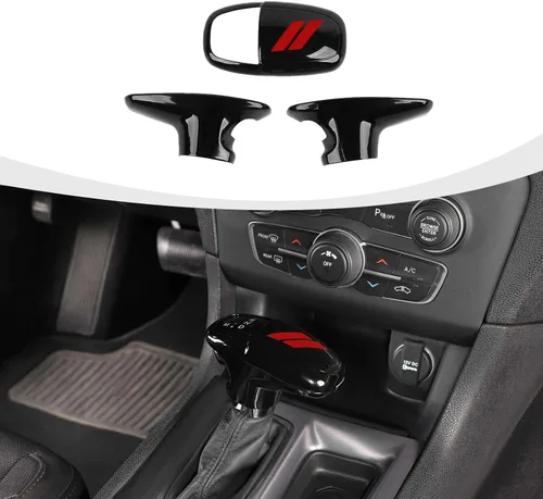 Vista 9 de RAZPOY Cubierta de la perilla de la palanca de cambios, protector de manija, accesorios interiores compatibles con Dodge Challenger Charger Negro