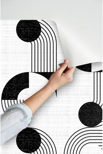 Vista 3 de Spoonflower Black and White Mod Peel and Stick Removable Wallpaper Roll 24" x 144" Woven Look Graphic Bauhaus Monochrome Self-adhesive